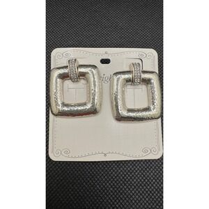 Brighton Meridian Hammered Silver Tone Crystal Square Door Knockeryy Earrings